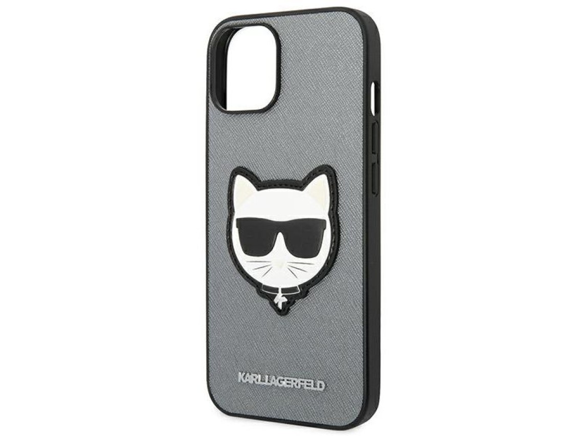Capa Karl Lagerfeld Saffiano Choupette Head Patch para iPhone 14 Plus - prata