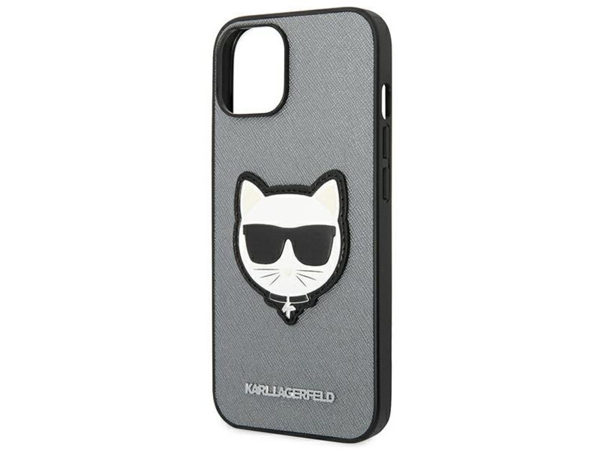 Capa Karl Lagerfeld Saffiano Choupette Head Patch para iPhone 14 Plus - prata