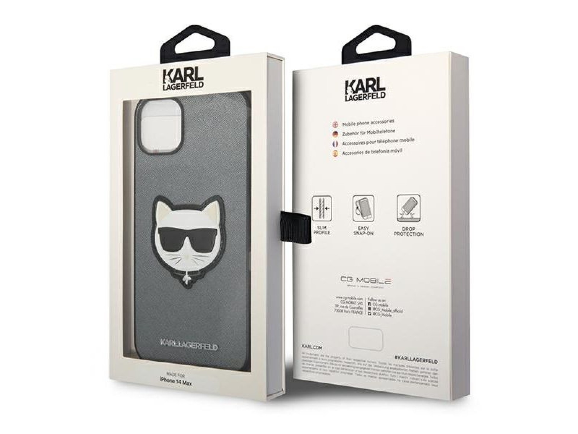 Capa Karl Lagerfeld Saffiano Choupette Head Patch para iPhone 14 Plus - prata