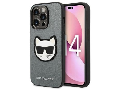 Karl Lagerfeld Saffiano Choupette Head Patch case for iPhone 14 Pro - silver Karl Lagerfeld Saffiano Choupette Head Patch case for iPhone 14 Pro - silver