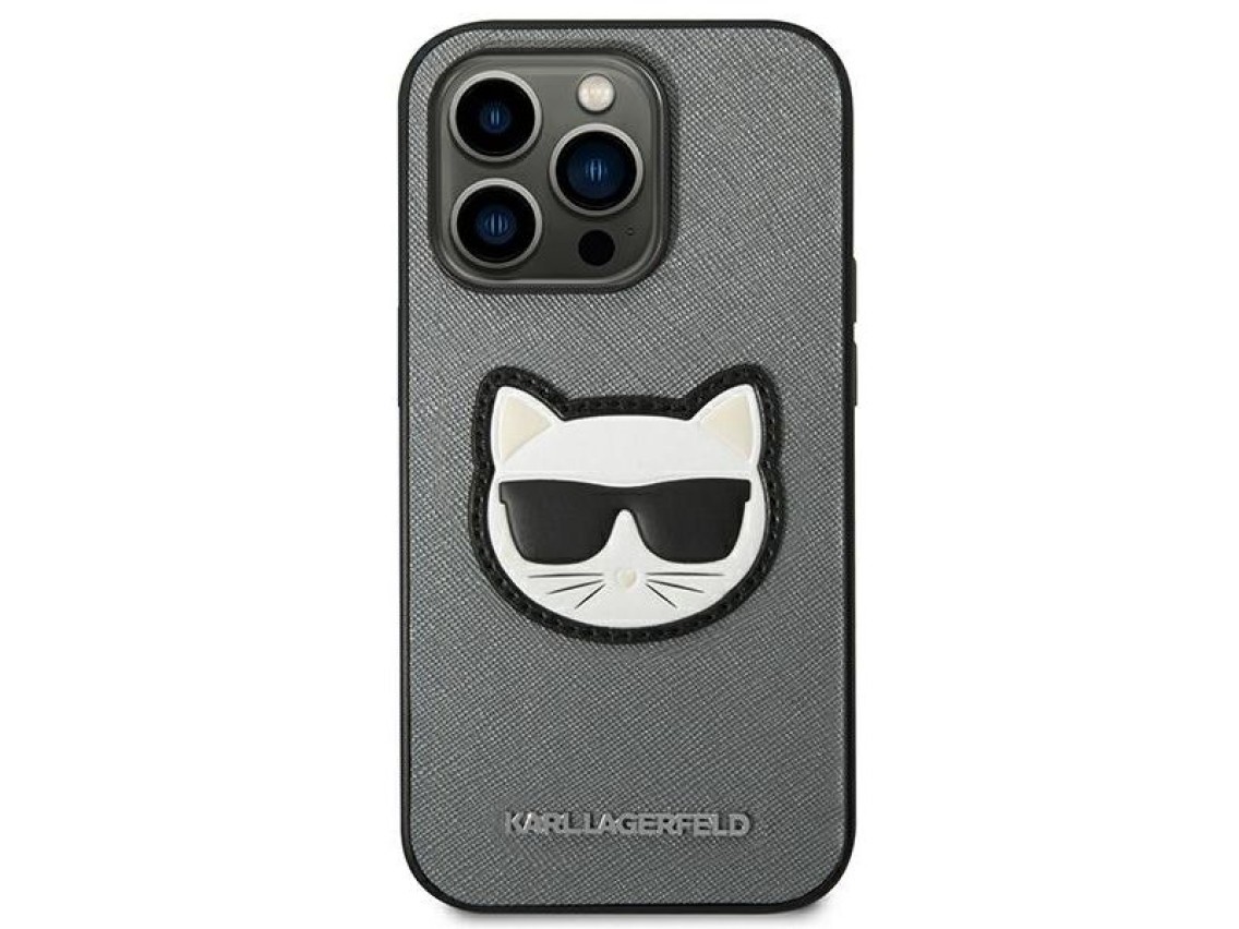 Karl Lagerfeld Saffiano Choupette Head Patch case for iPhone 14 Pro - silver