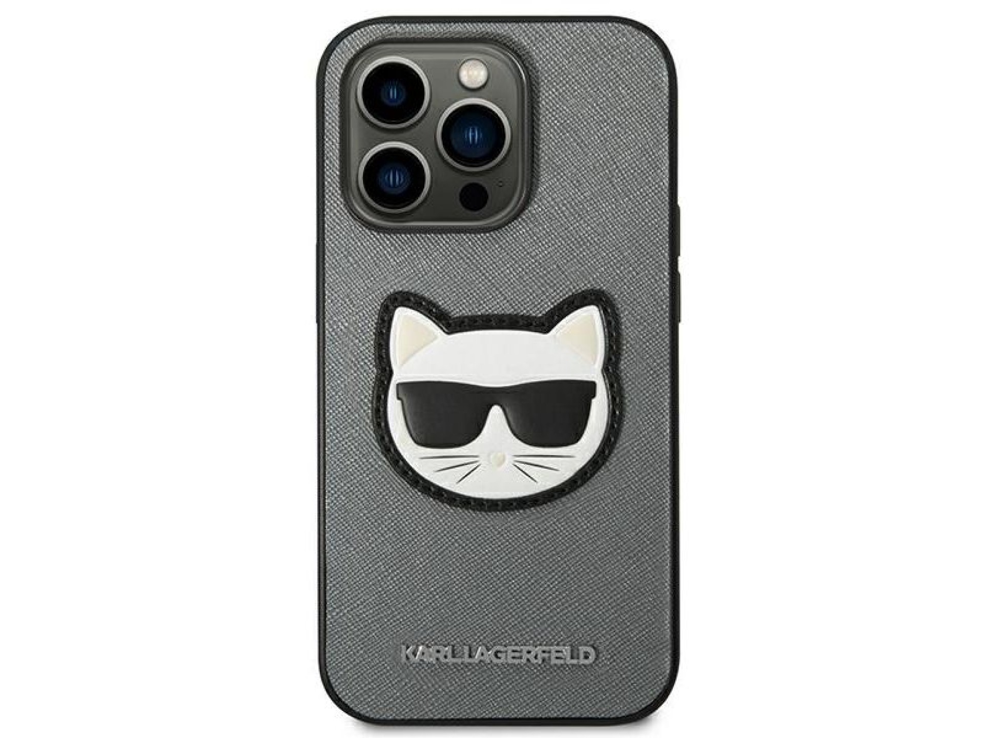 Karl Lagerfeld Saffiano Choupette Head Patch case for iPhone 14 Pro - silver