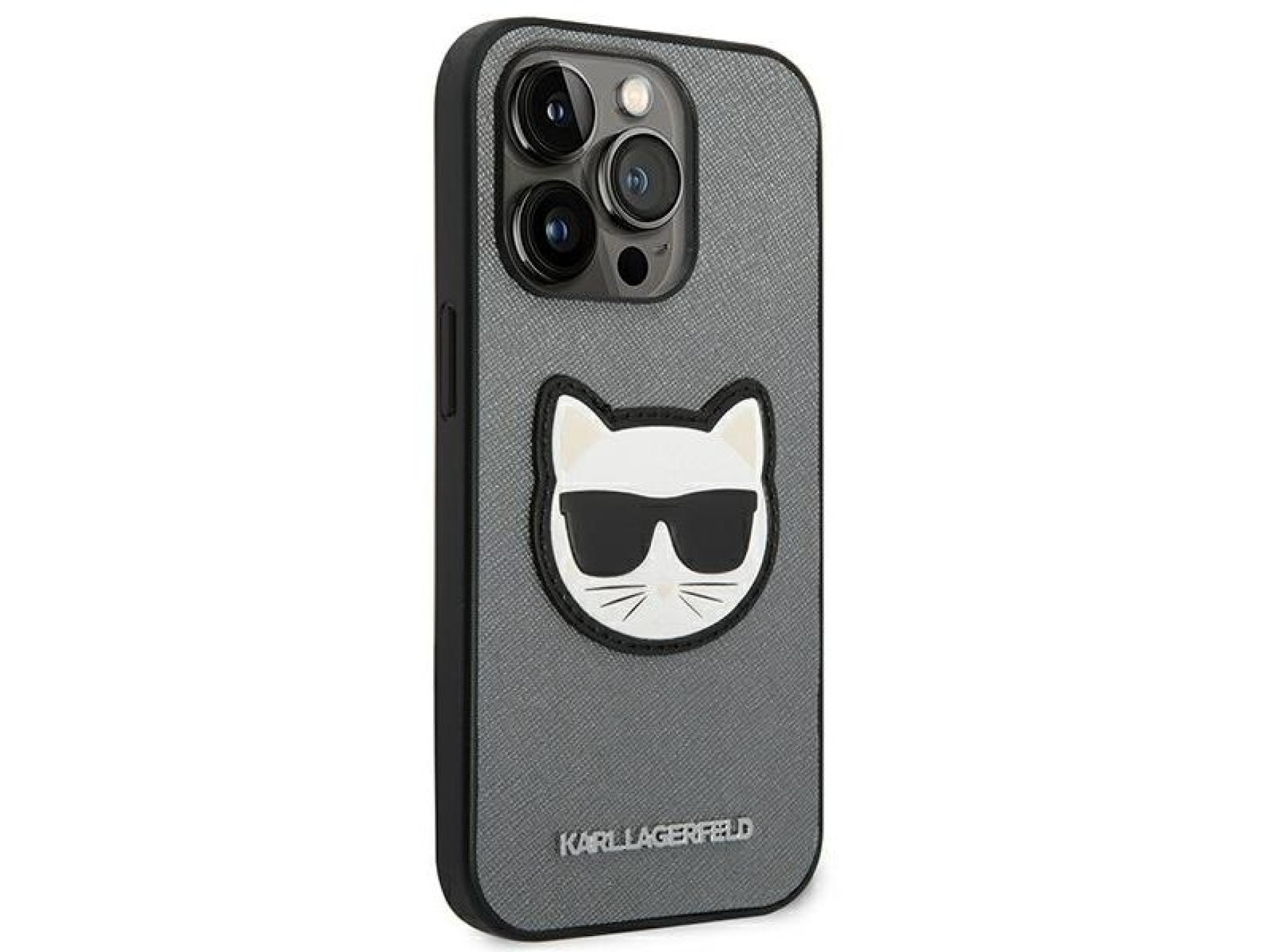 Karl Lagerfeld Saffiano Choupette Head Patch case for iPhone 14 Pro - silver