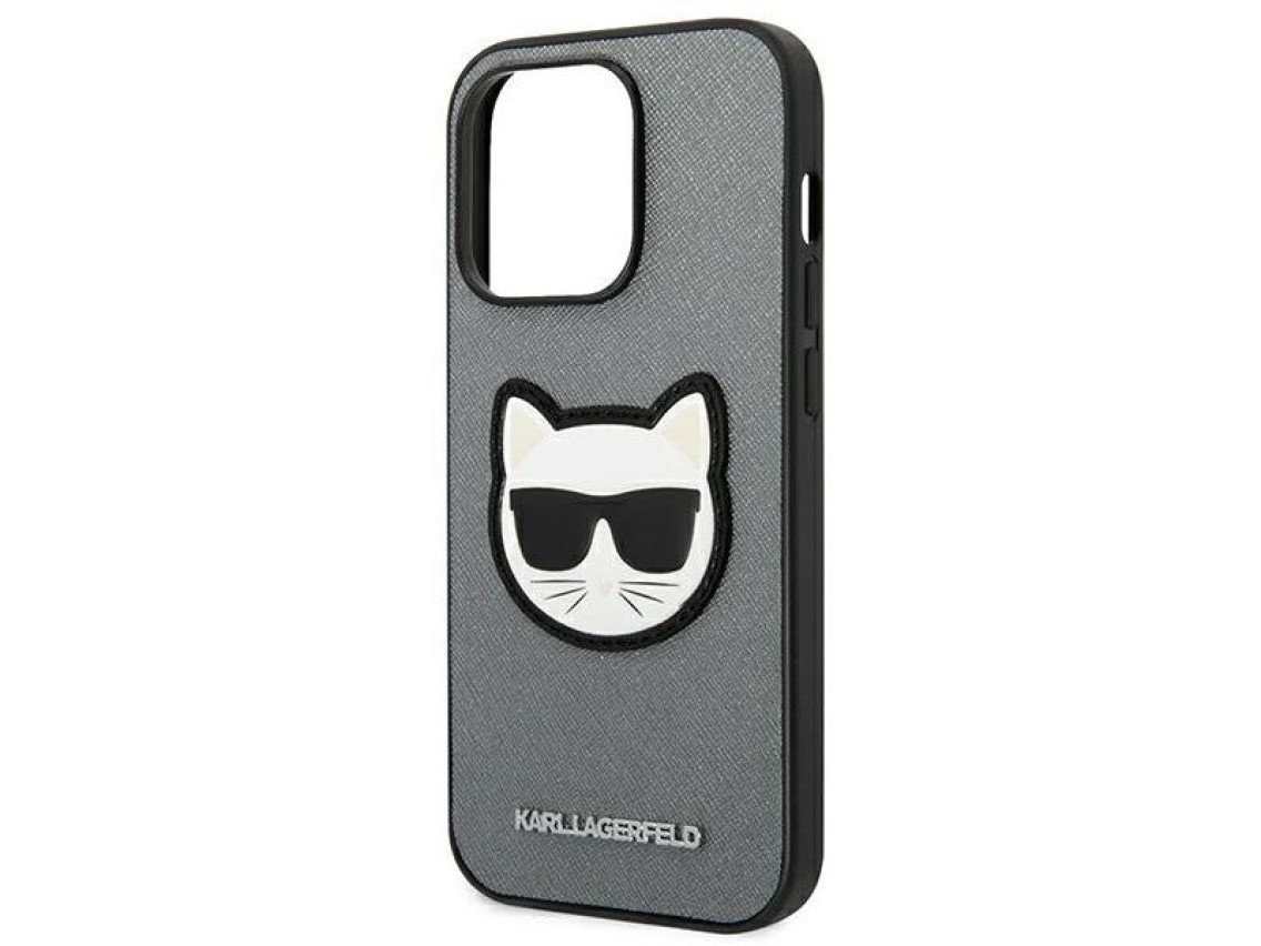 Karl Lagerfeld Saffiano Choupette Head Patch case for iPhone 14 Pro - silver