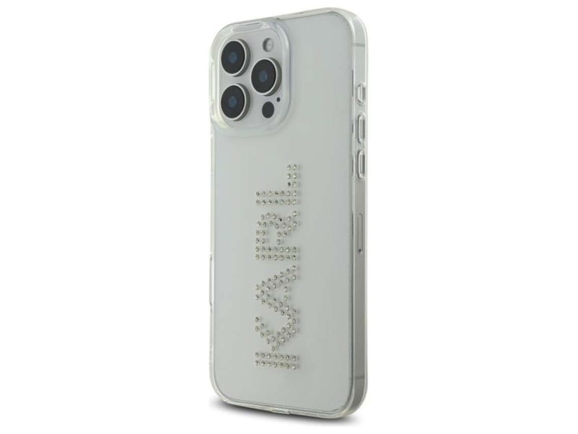 Funda rígida transparente Karl Lagerfeld KLHCP16XHKLSTDCT para iPhone 16 Pro Max de 6,9" con logotip