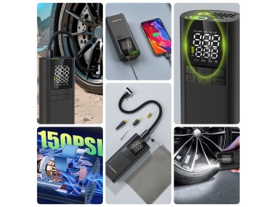Compresor Wozinsky WPEP-8000, bomba el�ctrica, bater�a externa de 8000 mAh, linterna - negro