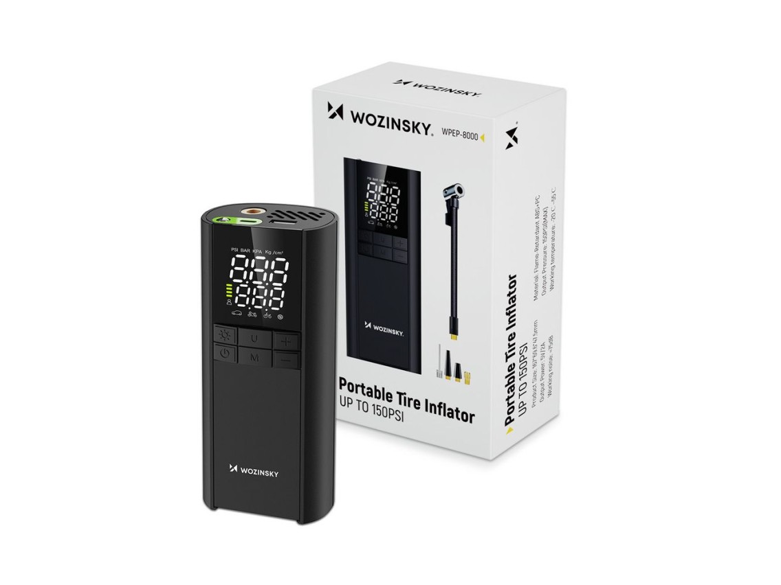 Compressor Wozinsky WPEP-8000, bomba el�trica, bateria externa de 8000mAh, lanterna - preto