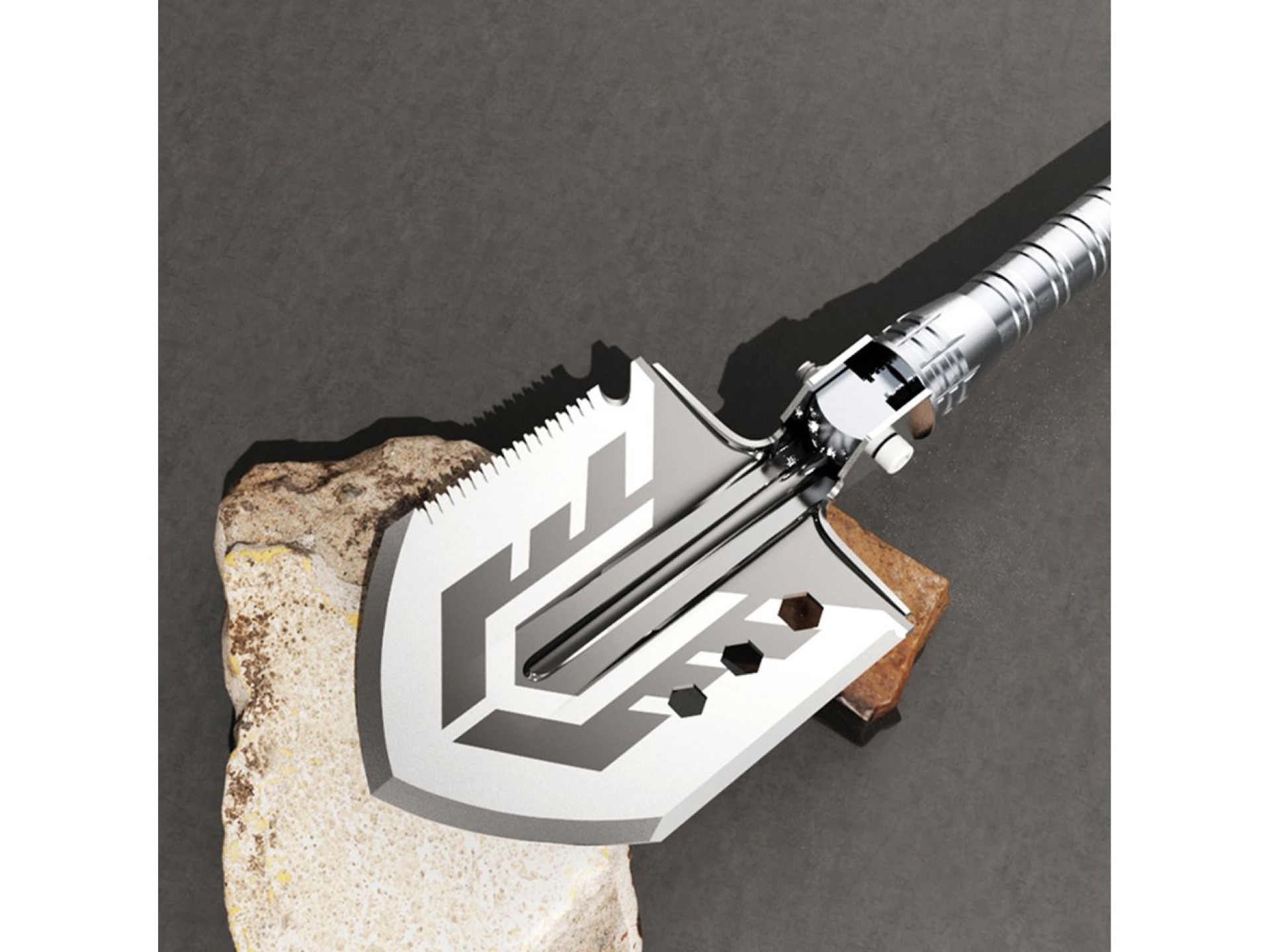 Pala multifuncional de supervivencia y bushcraft Wozinsky WSS-211 con rompecuchillos, pedernal, silb