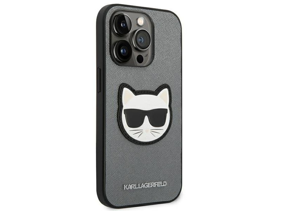 Capa Karl Lagerfeld Saffiano Choupette Head Patch para iPhone 14 Pro Max - prata