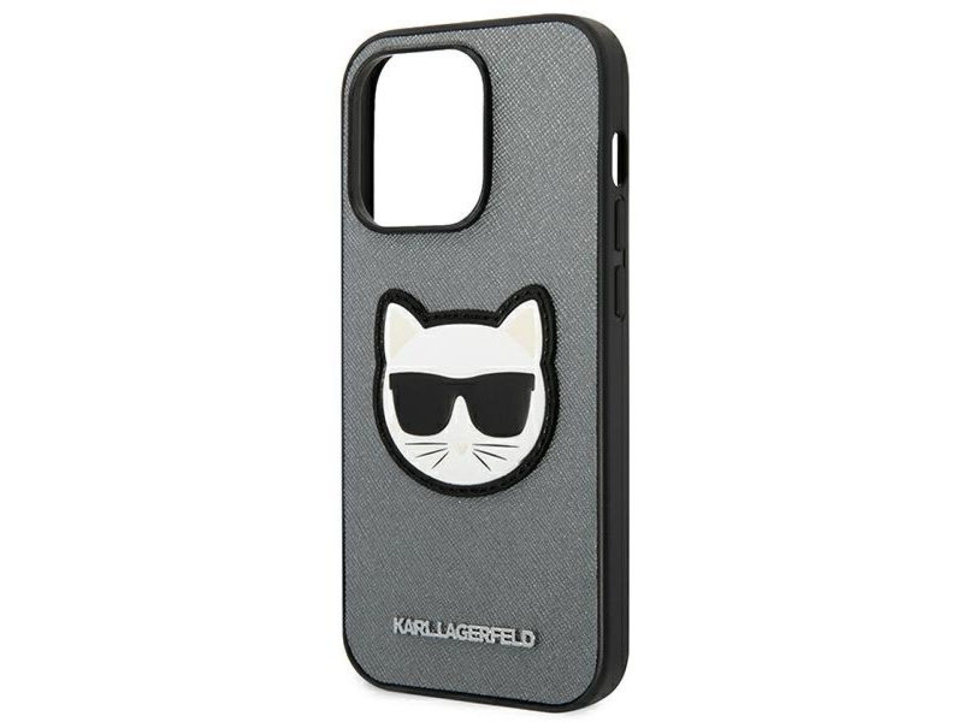 Capa Karl Lagerfeld Saffiano Choupette Head Patch para iPhone 14 Pro Max - prata
