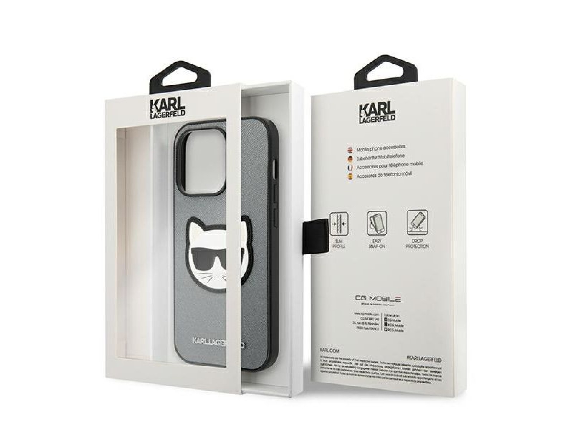 Capa Karl Lagerfeld Saffiano Choupette Head Patch para iPhone 14 Pro Max - prata