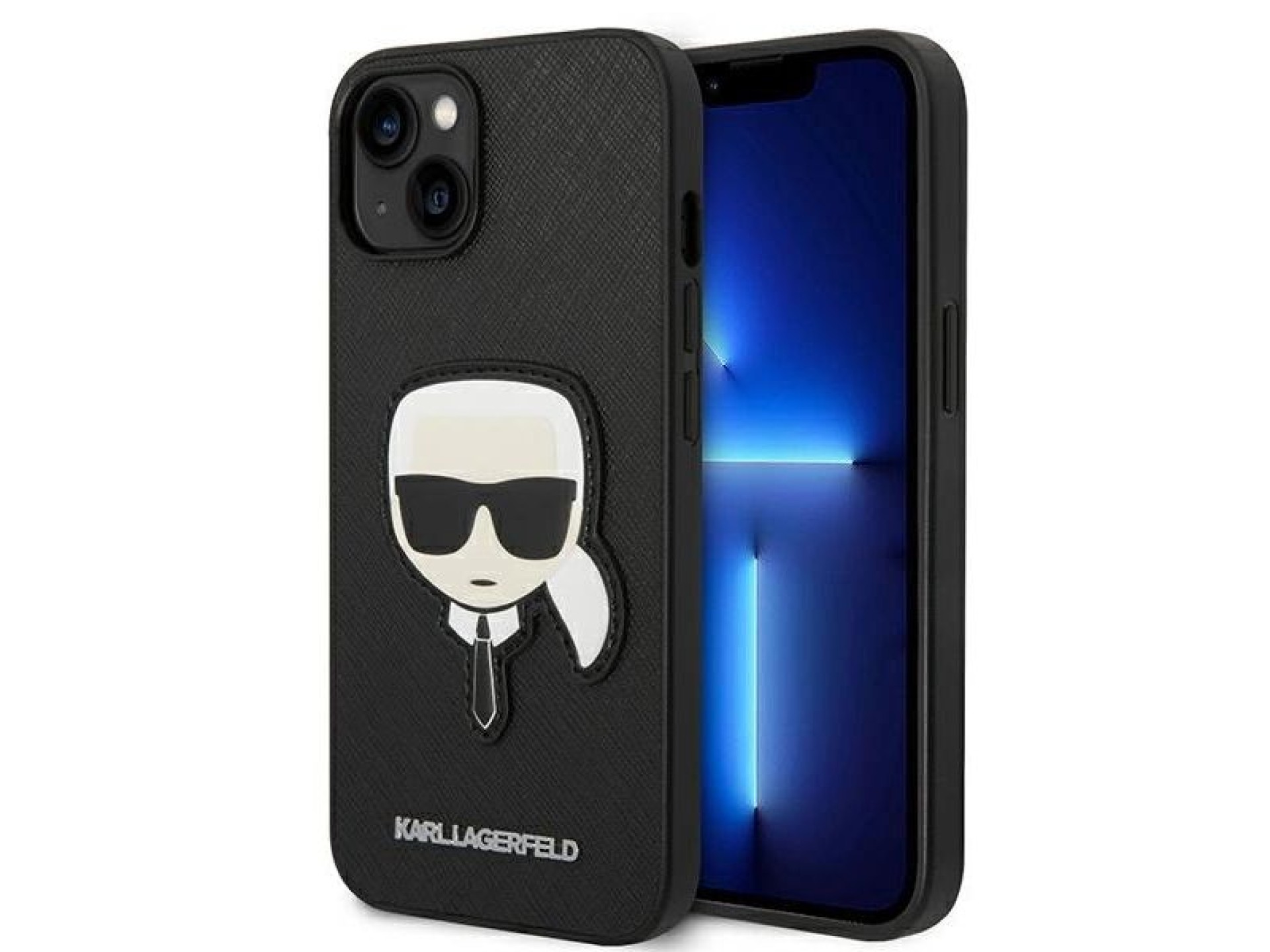 Karl Lagerfeld Saffiano Karl's Head Patch Case for iPhone 14 Plus - Black