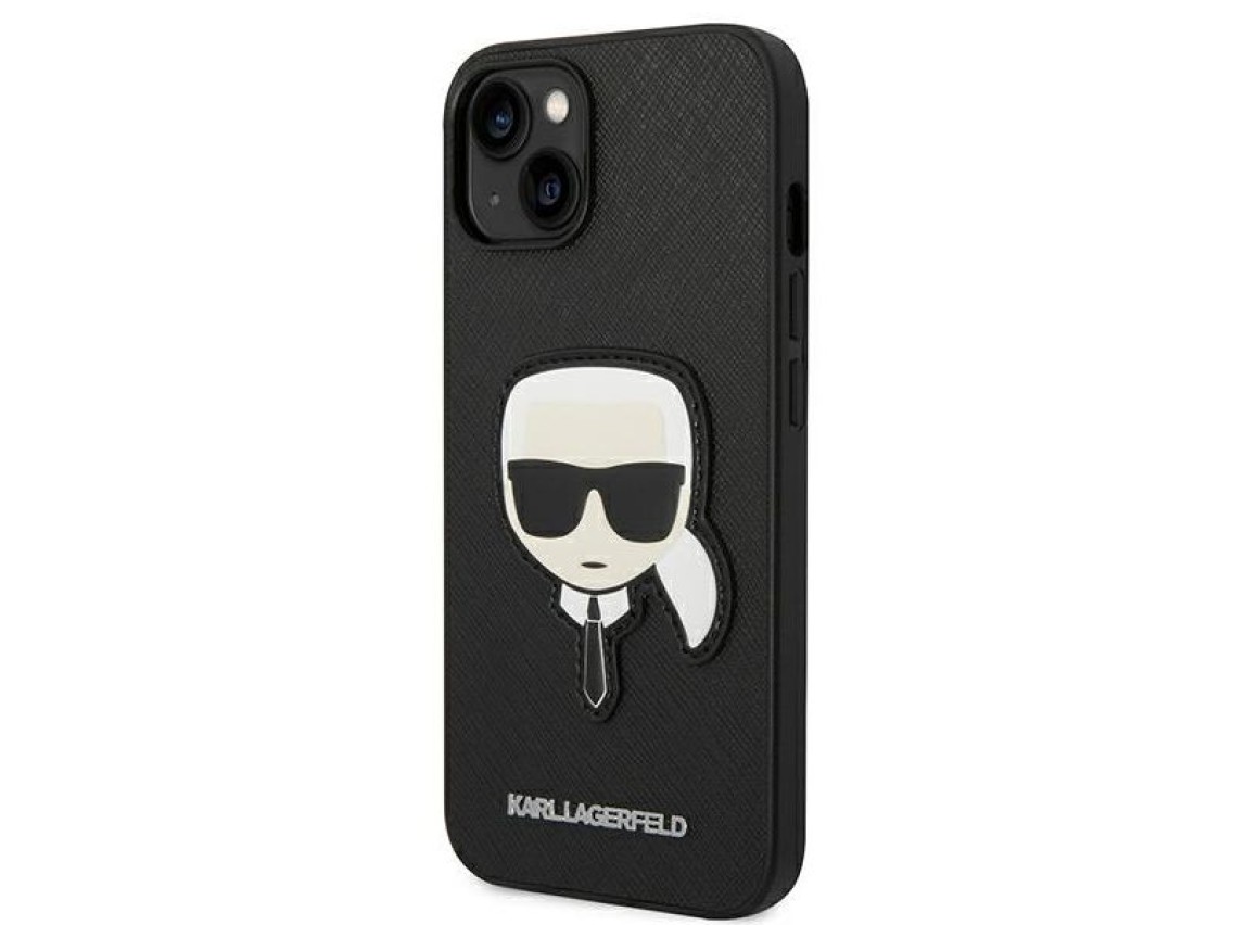 Karl Lagerfeld Saffiano Karl's Head Patch Case for iPhone 14 Plus - Black