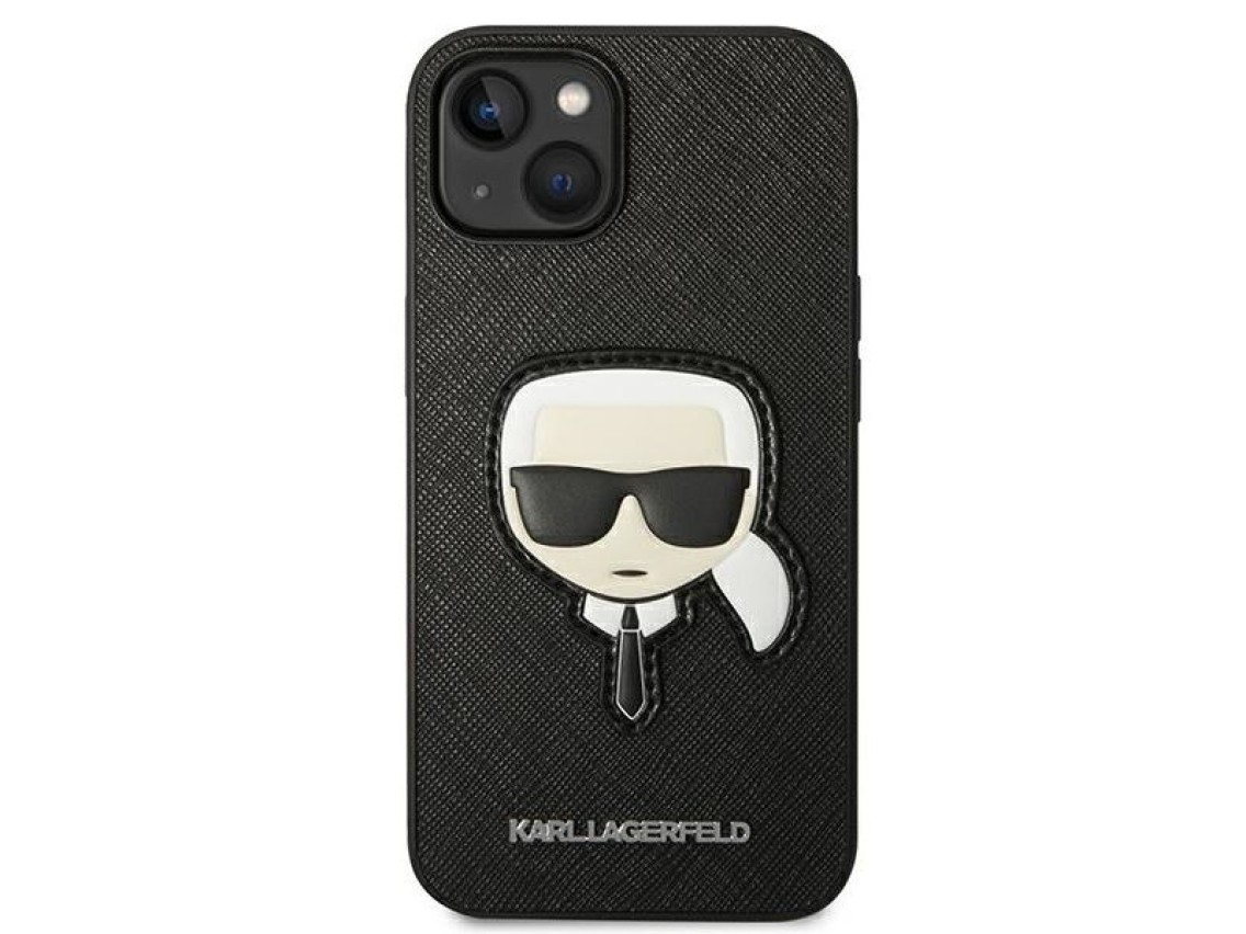 Karl Lagerfeld Saffiano Karl's Head Patch Case for iPhone 14 Plus - Black