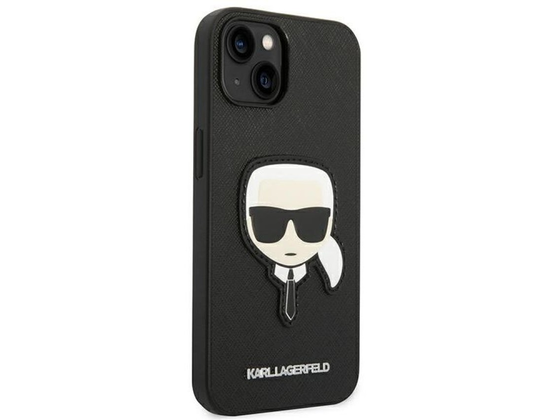 Karl Lagerfeld Saffiano Karl's Head Patch Case for iPhone 14 Plus - Black