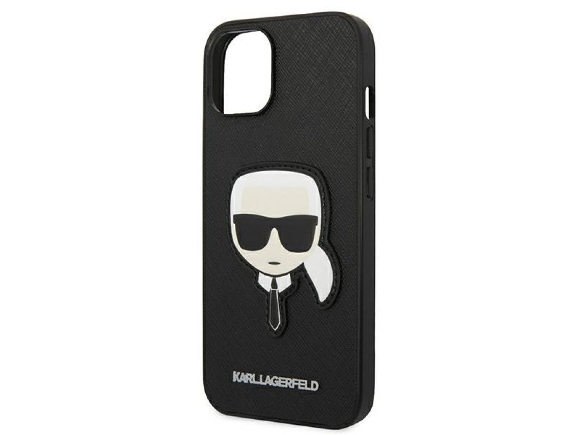 Karl Lagerfeld Saffiano Karl's Head Patch Case for iPhone 14 Plus - Black