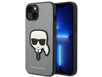 Capa Karl Lagerfeld Saffiano com patch da cabeça de Karl para iPhone 14 - prateada Capa Karl Lagerfeld Saffiano com patch da cabeça de Karl para iPhone 14 - prateada