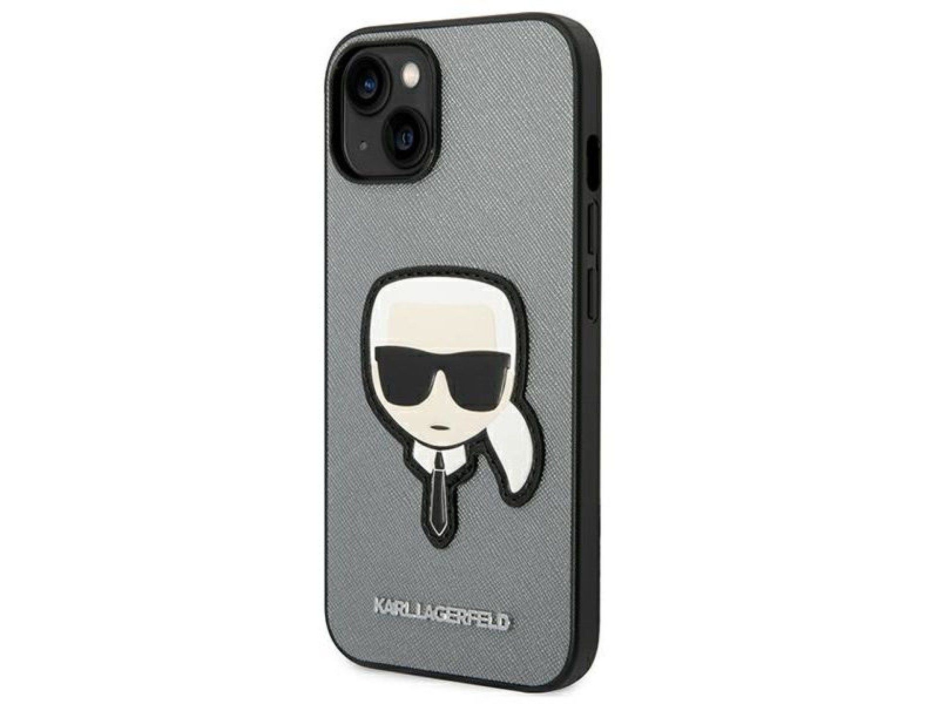 Capa Karl Lagerfeld Saffiano com patch da cabeça de Karl para iPhone 14 - prateada