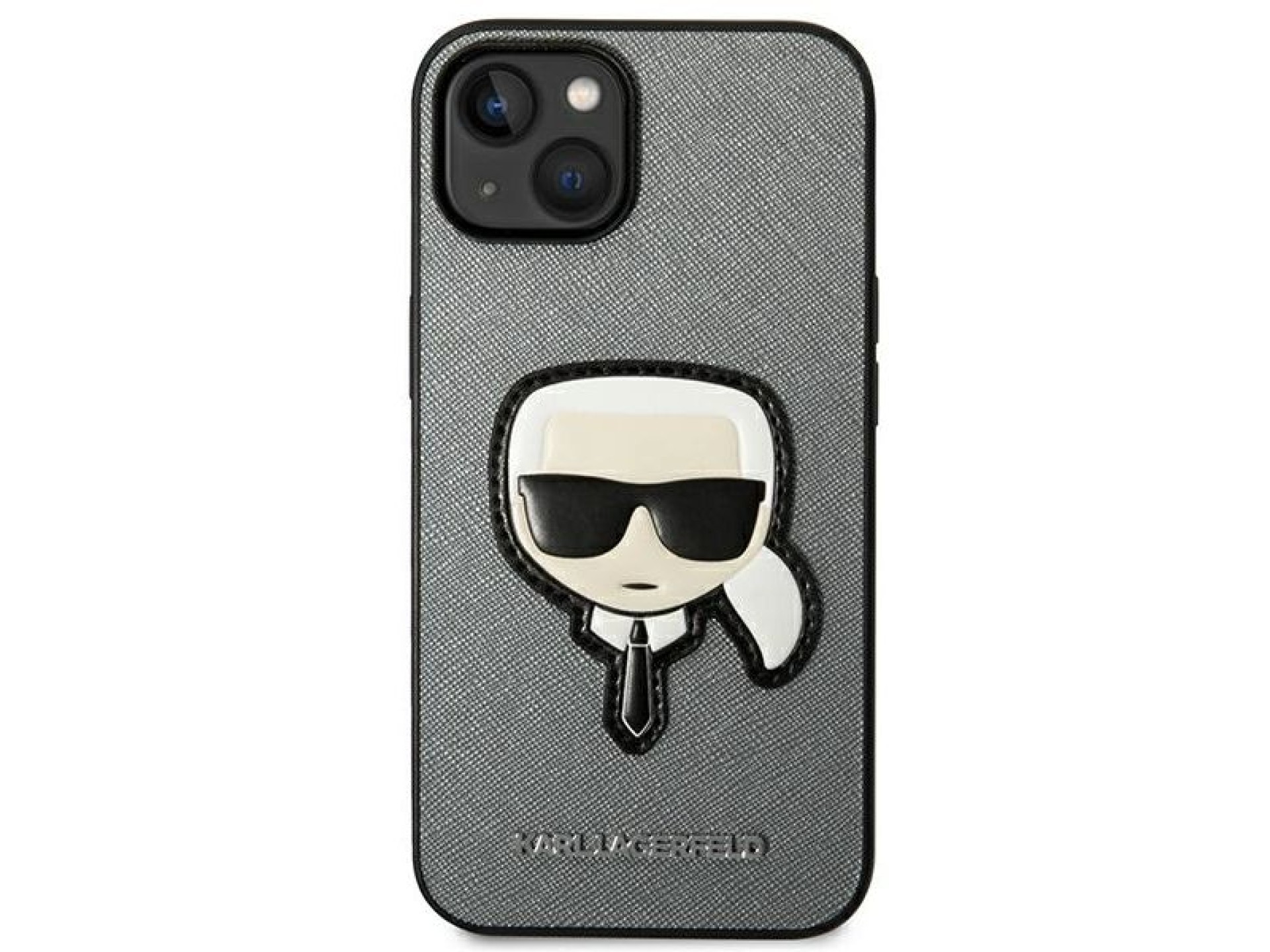 Capa Karl Lagerfeld Saffiano com patch da cabeça de Karl para iPhone 14 - prateada