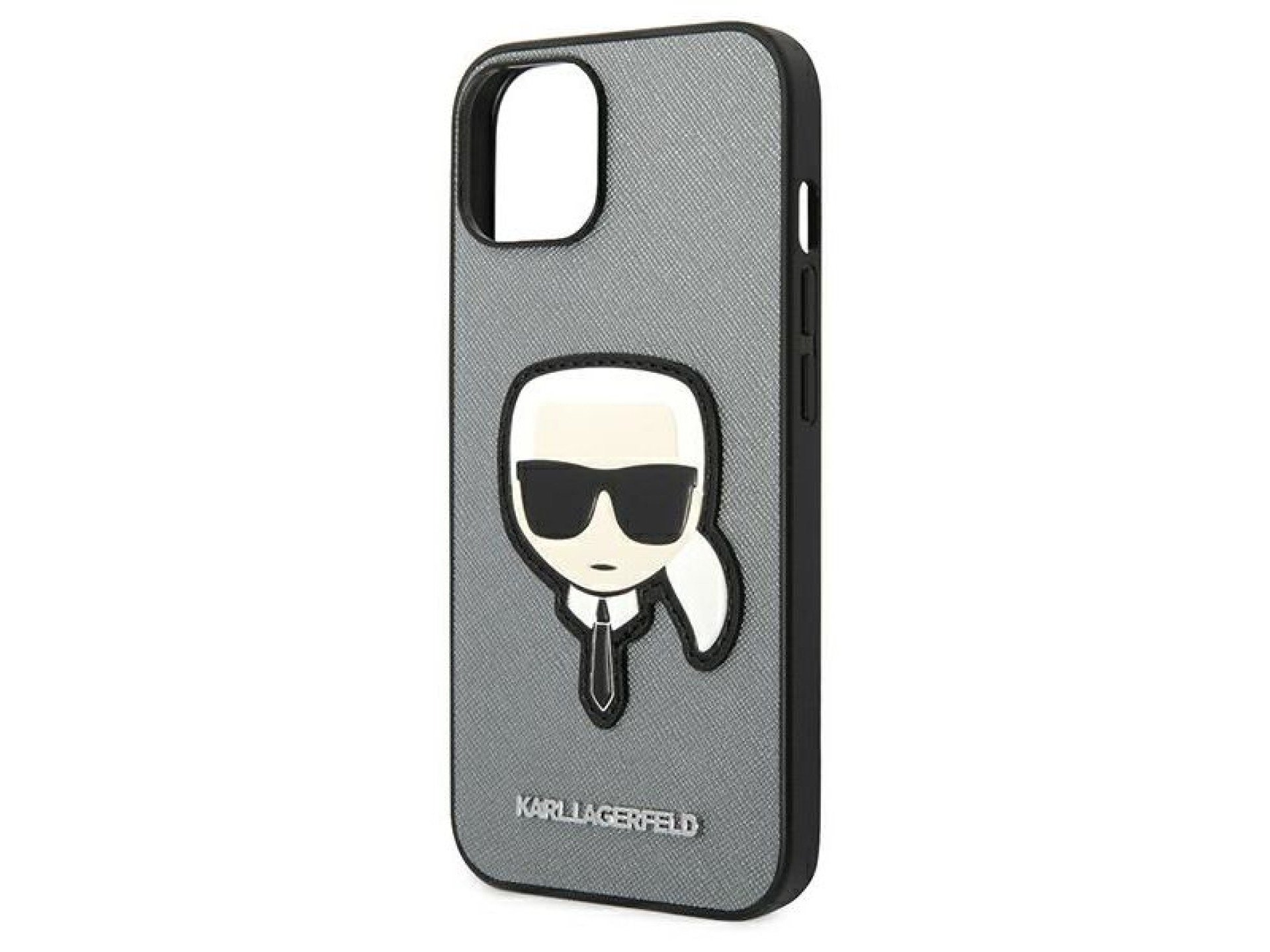 Capa Karl Lagerfeld Saffiano com patch da cabeça de Karl para iPhone 14 - prateada