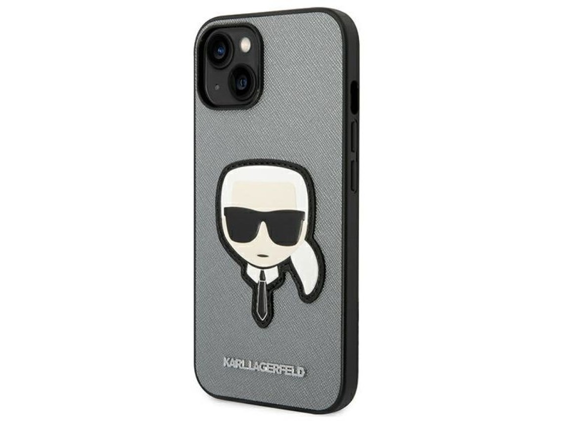 Capa Karl Lagerfeld Saffiano Karl's Head Patch para iPhone 14 Plus - prata