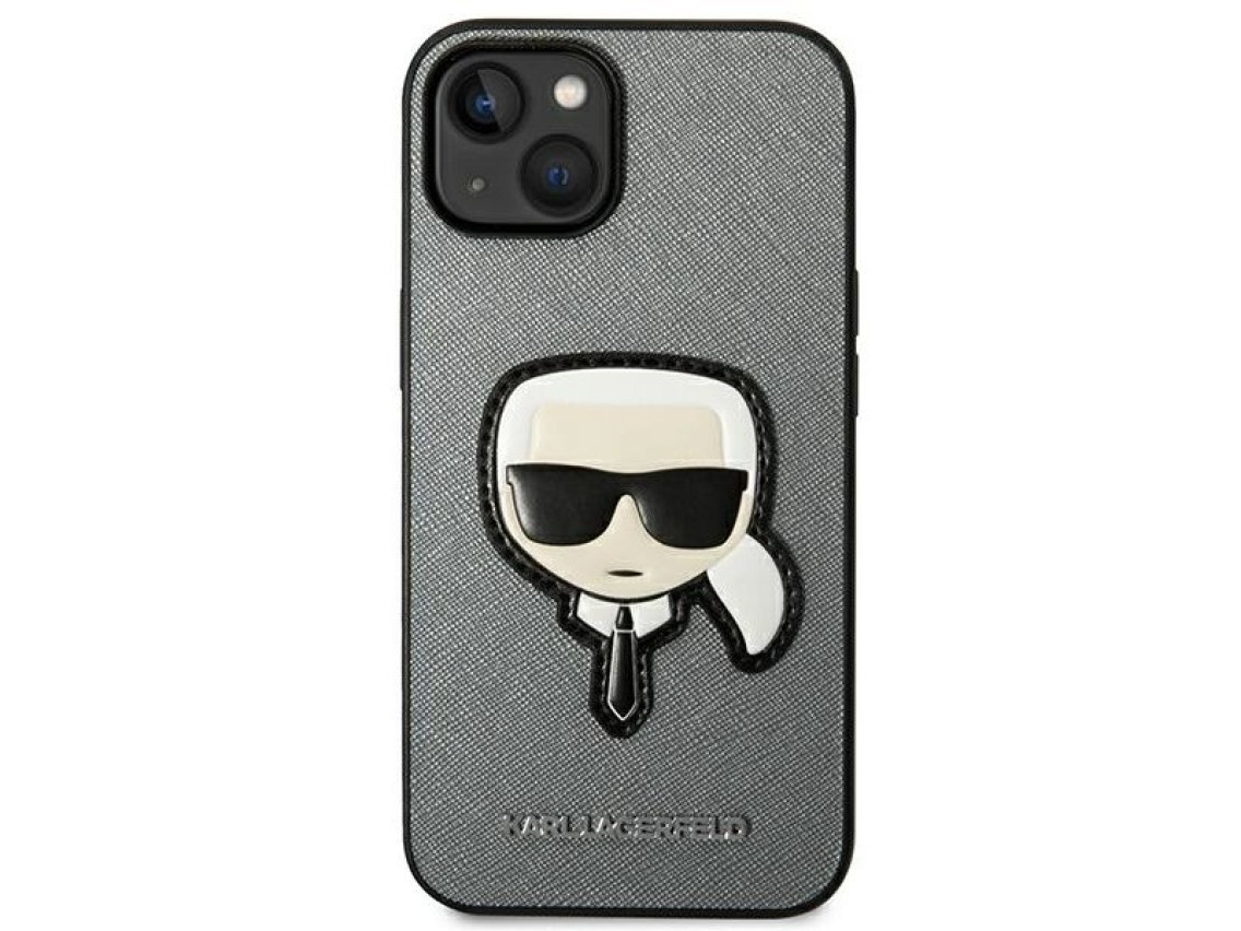 Capa Karl Lagerfeld Saffiano Karl's Head Patch para iPhone 14 Plus - prata