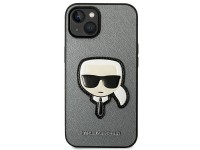 Capa Karl Lagerfeld Saffiano Karl's Head Patch para iPhone 14 Plus - prata Capa Karl Lagerfeld Saffiano Karl's Head Patch para iPhone 14 Plus - prata