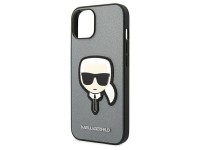 Capa Karl Lagerfeld Saffiano Karl's Head Patch para iPhone 14 Plus - prata Capa Karl Lagerfeld Saffiano Karl's Head Patch para iPhone 14 Plus - prata