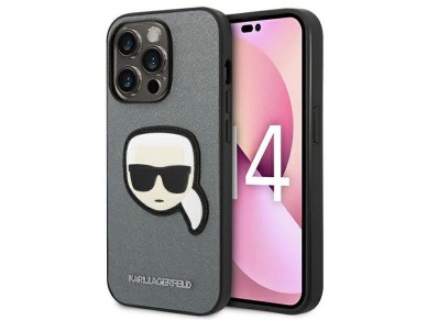 Karl Lagerfeld Saffiano Karl's Head Patch Case for iPhone 14 Pro - Silver Karl Lagerfeld Saffiano Karl's Head Patch Case for iPhone 14 Pro - Silver