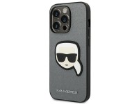 Capa Karl Lagerfeld Saffiano com patch da cabeça de Karl para iPhone 14 Pro - Prateada Capa Karl Lagerfeld Saffiano com patch da cabeça de Karl para iPhone 14 Pro - Prateada