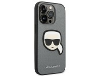 Capa Karl Lagerfeld Saffiano com patch da cabeça de Karl para iPhone 14 Pro - Prateada Capa Karl Lagerfeld Saffiano com patch da cabeça de Karl para iPhone 14 Pro - Prateada