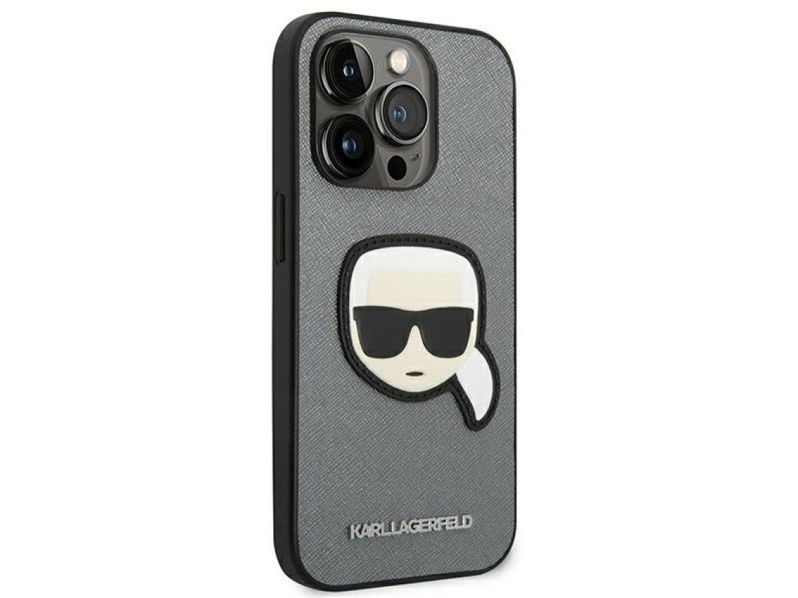 Karl Lagerfeld Saffiano Karl's Head Patch case for iPhone 14 Pro Max - silver
