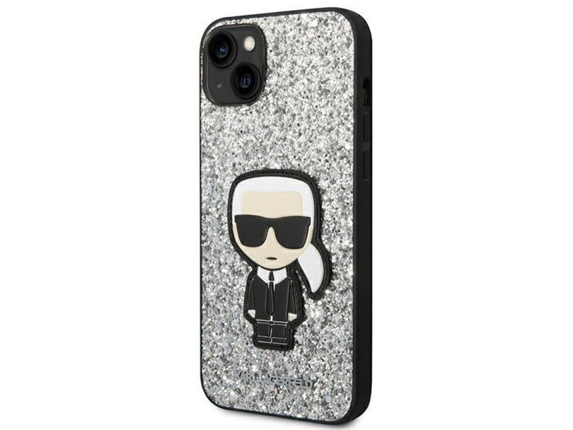 Karl Lagerfeld KLHCP14MGFKPG iPhone 14 Plus 6.7" carcasa rígida plateada / purpurina plateada Ikonik