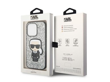 Karl Lagerfeld KLHCP14XGFKPG iPhone 14 Pro Max 6.7 "hardcase silver / silver Glitter Flakes Ikonik Karl Lagerfeld KLHCP14XGFKPG iPhone 14 Pro Max 6.7 "hardcase silver / silver Glitter Flakes Ikonik