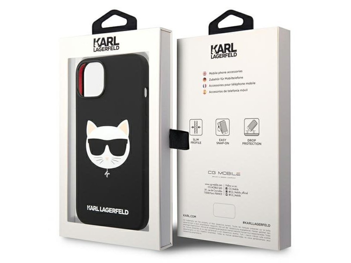 Capa rígida preta Karl Lagerfeld KLHMP14MSLCHBK para iPhone 14 Plus de 6,7 polegadas com conector Ch