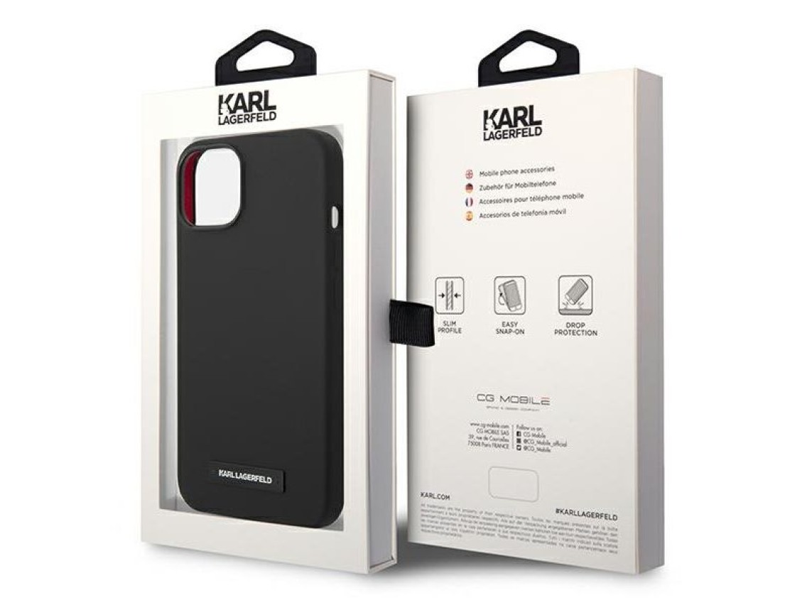 Capa rígida preta com placa de silicone preta Karl Lagerfeld KLHMP14MSLMP1K para iPhone 14 Plus de 6