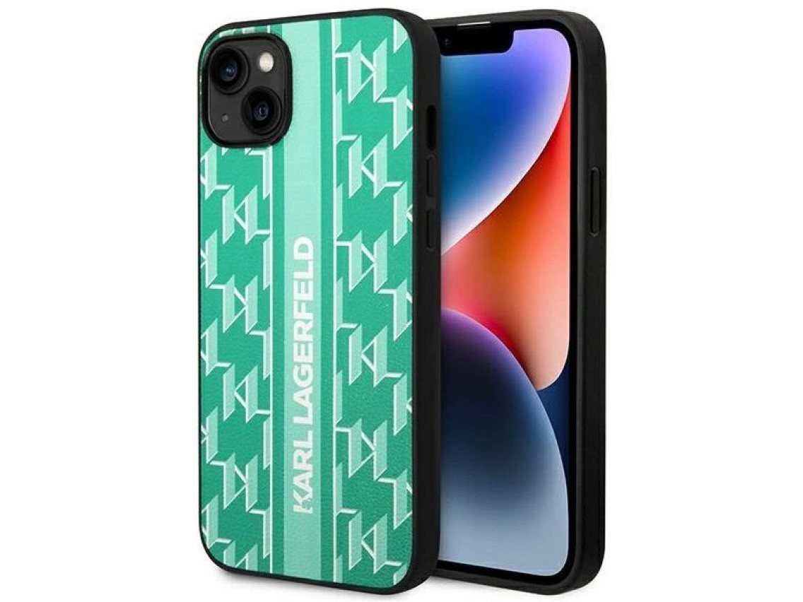 Karl Lagerfeld KLHCP14MPGKLSKN iPhone 14 Plus 6.7 "capa rígida verde / listra monograma verde