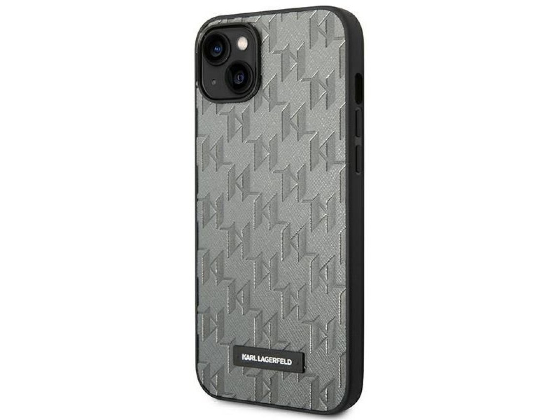 Karl Lagerfeld KLHCP14MSAKLHPG Capa rígida para iPhone 14 Plus de 6,7 polegadas cinza / Logotipo met