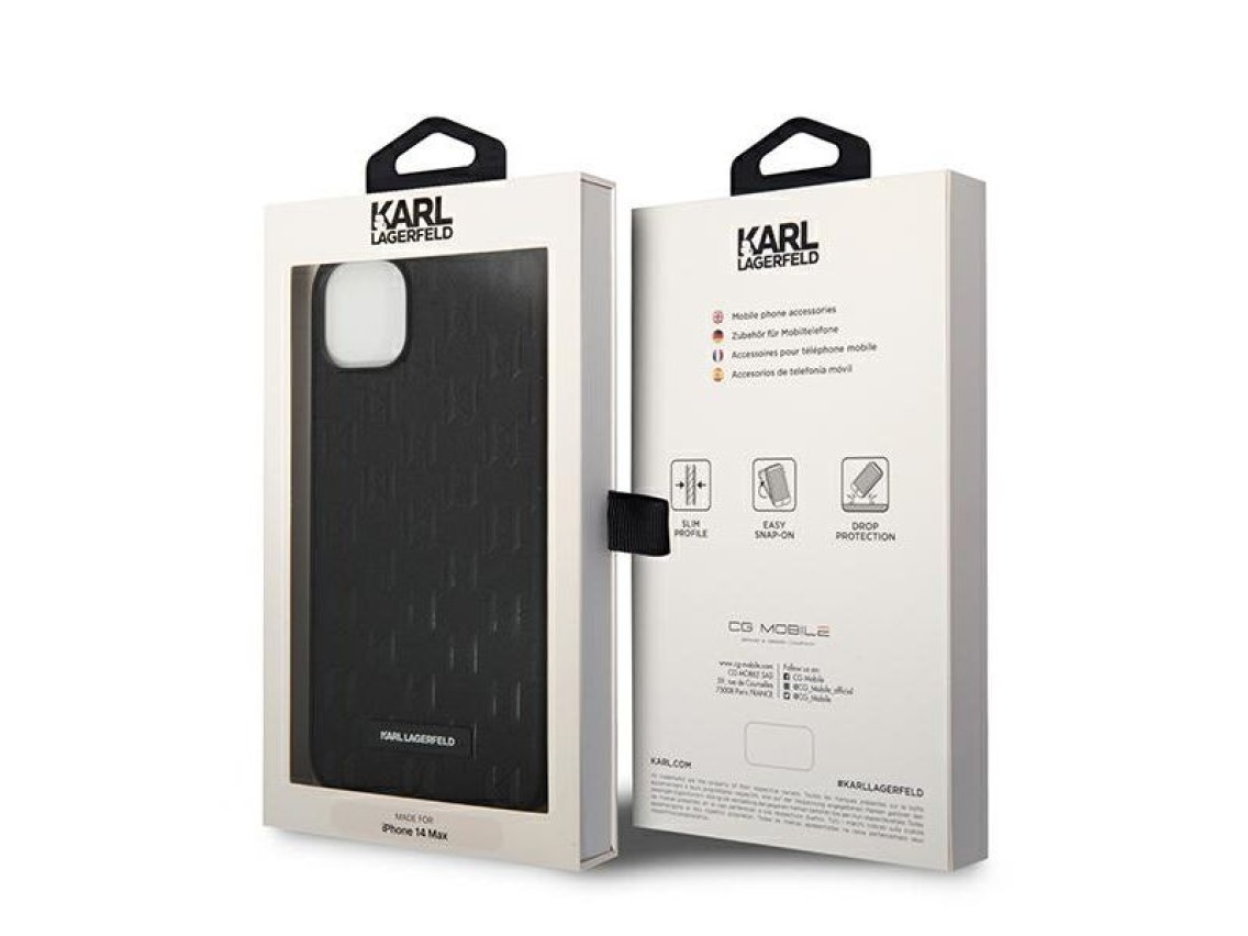 Karl Lagerfeld KLHCP14MSAKLHPK Capa rígida preta para iPhone 14 Plus de 6,7 polegadas com logotipo e