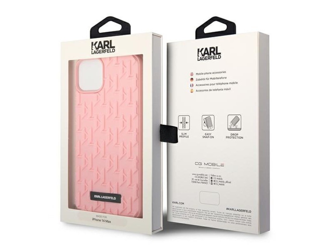 Funda con monograma 3D de Karl Lagerfeld para iPhone 14 Plus - Rosa
