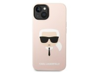 Capa rígida rosa Karl Lagerfeld KLHCP14MSLKHLP para iPhone 14 Plus 6.7" com silicone rosa e a cabeça Capa rígida rosa Karl Lagerfeld KLHCP14MSLKHLP para iPhone 14 Plus 6.7" com silicone rosa e a cabeça