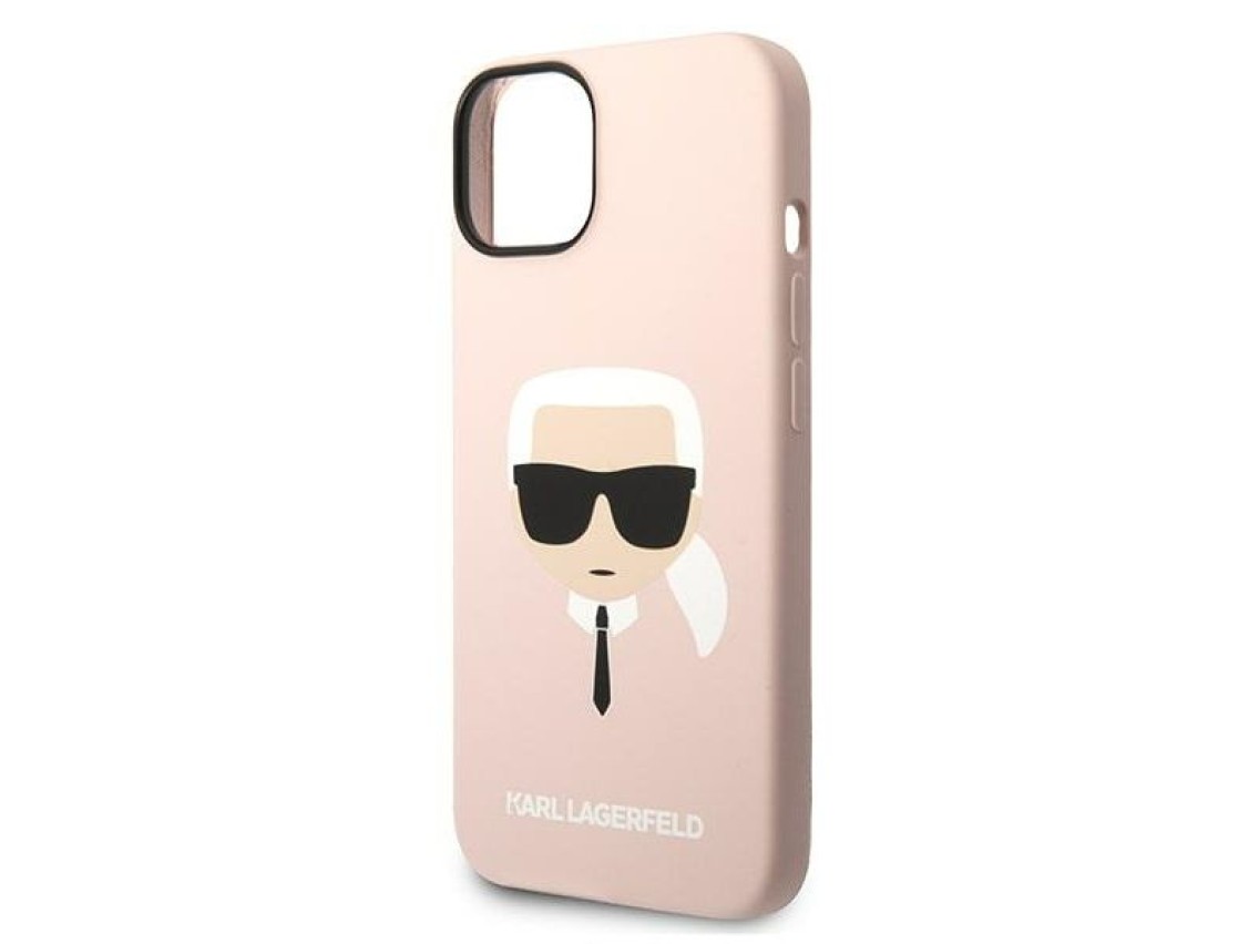 Capa rígida rosa Karl Lagerfeld KLHCP14MSLKHLP para iPhone 14 Plus 6.7" com silicone rosa e a cabeça