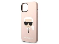 Capa rígida rosa Karl Lagerfeld KLHCP14MSLKHLP para iPhone 14 Plus 6.7" com silicone rosa e a cabeça Capa rígida rosa Karl Lagerfeld KLHCP14MSLKHLP para iPhone 14 Plus 6.7" com silicone rosa e a cabeça