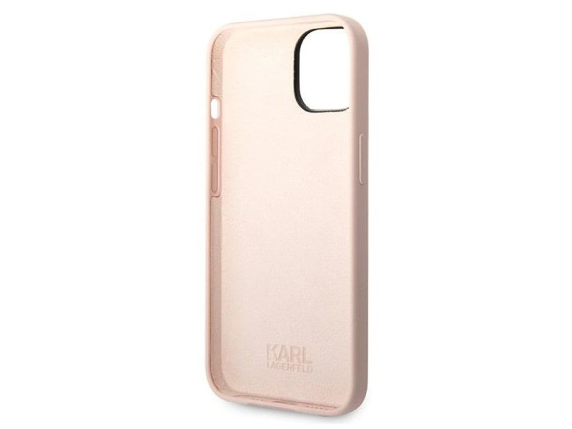Capa rígida rosa Karl Lagerfeld KLHCP14MSLKHLP para iPhone 14 Plus 6.7" com silicone rosa e a cabeça