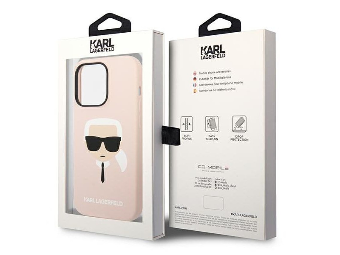 Karl Lagerfeld KLHCP14LSLKHLP iPhone 14 Pro 6.1 "capa rígida rosa / silicone rosa com a cabeça de Ka