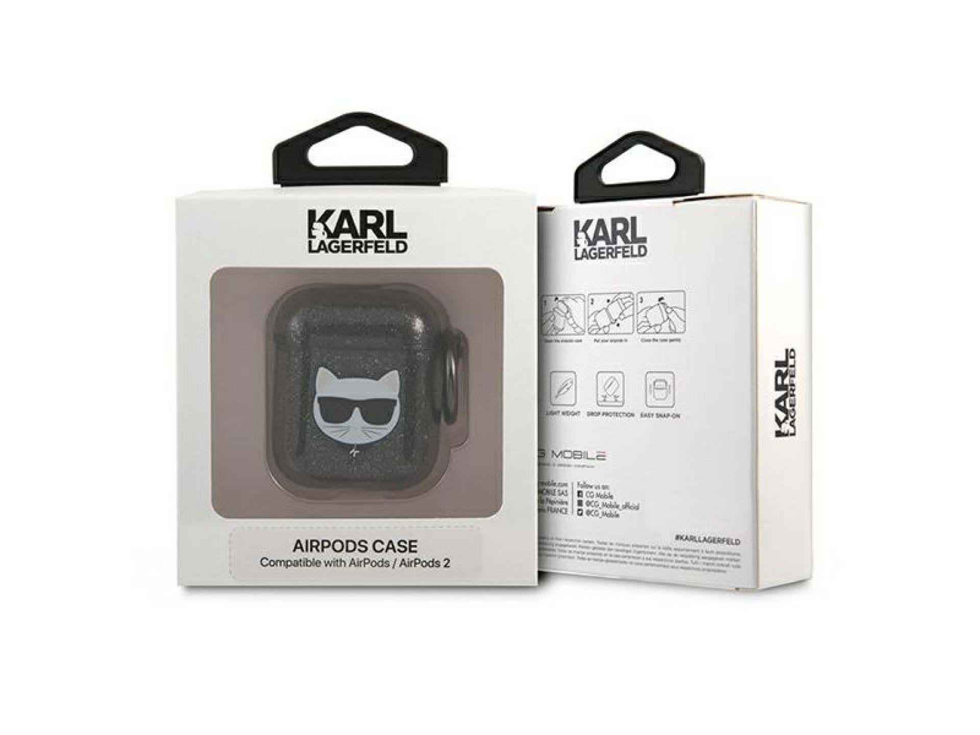 Karl Lagerfeld KLA2UCHGK AirPods 1/2 cover black/black Glitter Choupette