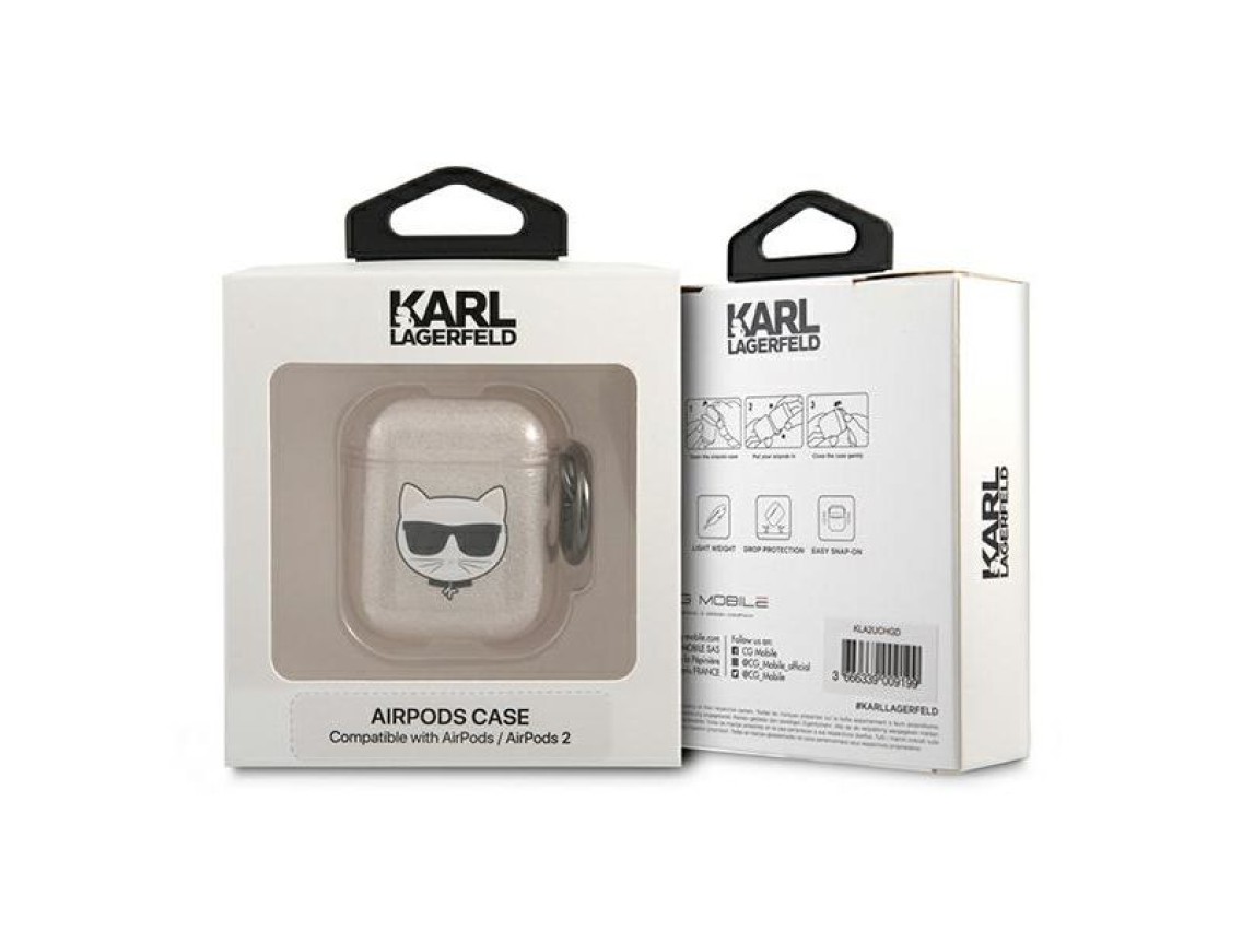 Funda Karl Lagerfeld Glitter Choupette para AirPods 1/2 - Dorada