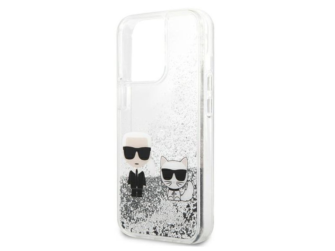 Funda Karl&Choupette de Karl Lagerfeld Liquid Glitter para iPhone 13 Pro / 13 de 6,1" - plateada