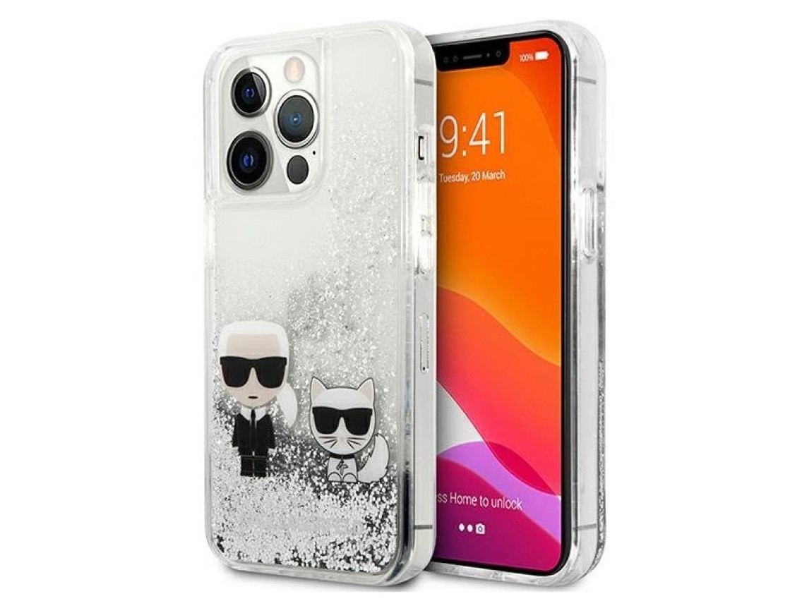 Funda Karl&Choupette con purpurina líquida de Karl Lagerfeld para iPhone 13 Pro Max de 6,7" - platea