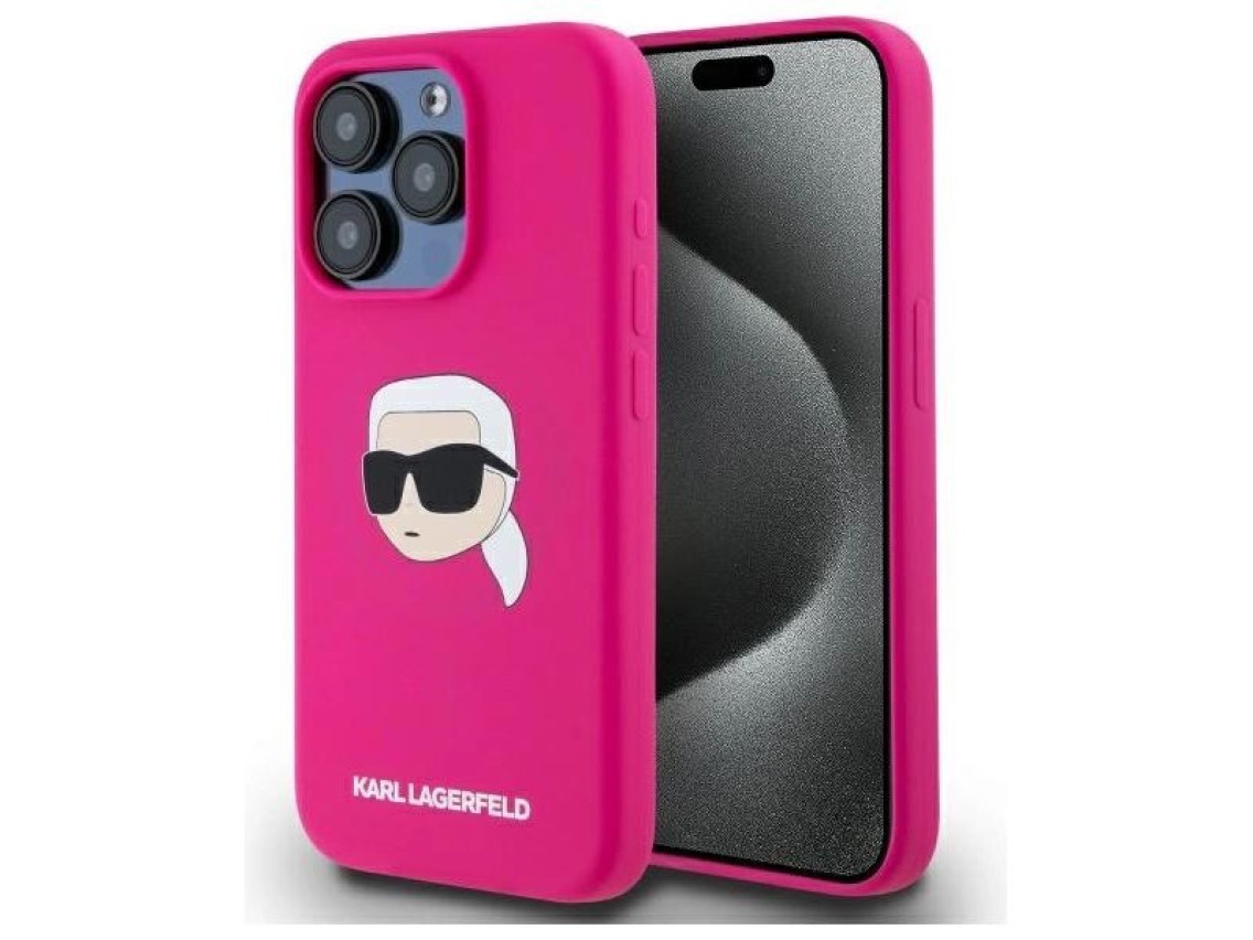 Capa rígida de silicone Karl Lagerfeld KLHMP15XSKHPPLF para iPhone 15 Pro Max 6.7" fúcsia/fúcsia com
